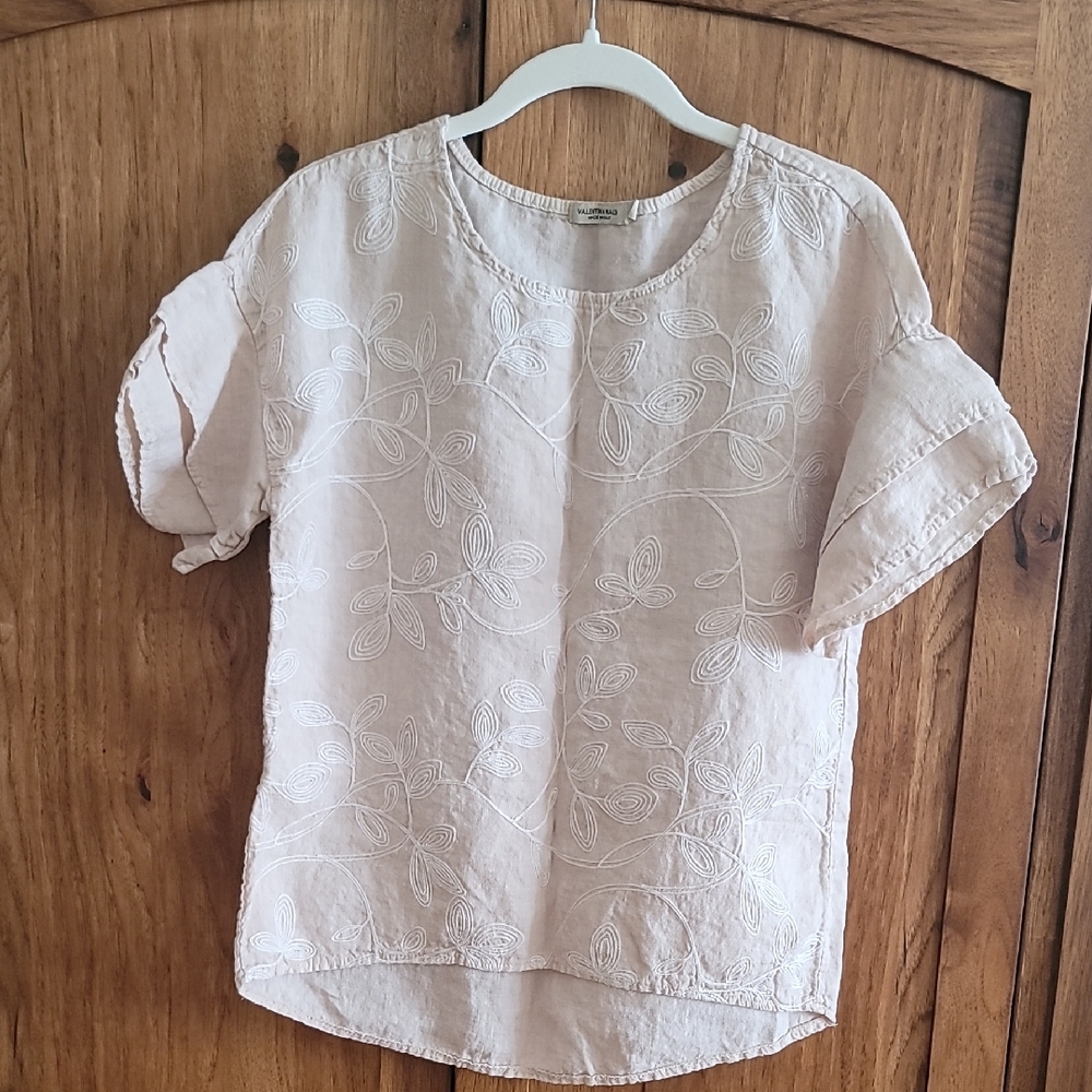 Embroidered Italian Cream Top 100% Linen